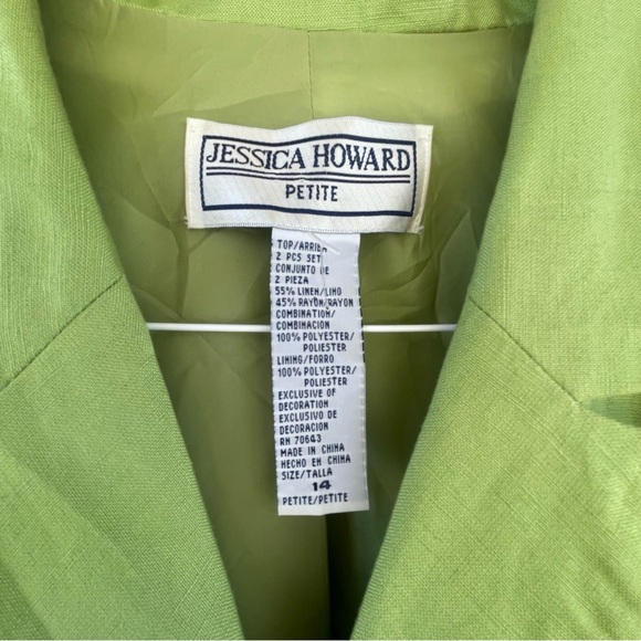 Jessica Howard women’s 14 linen blend lime green 3/4 sleeve blazer beaded detail - Picture 5 of 7